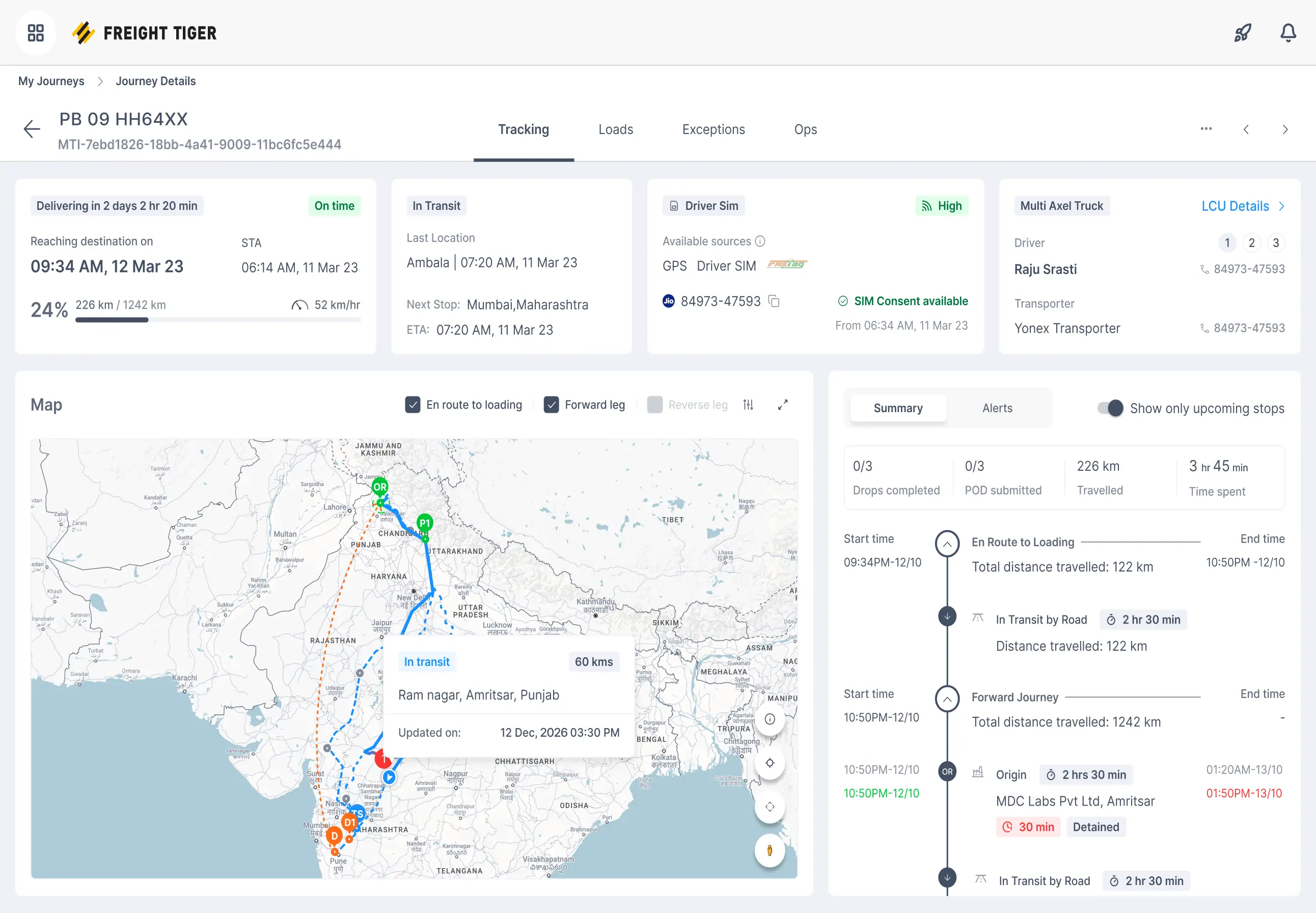 Freight Tiger Visibility & Execution view